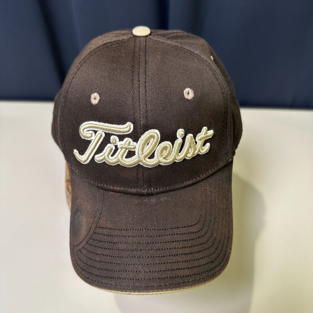 Titleist by New Era Golf Hat Cap Brown Tan Embroidered Script Logo Adjustable